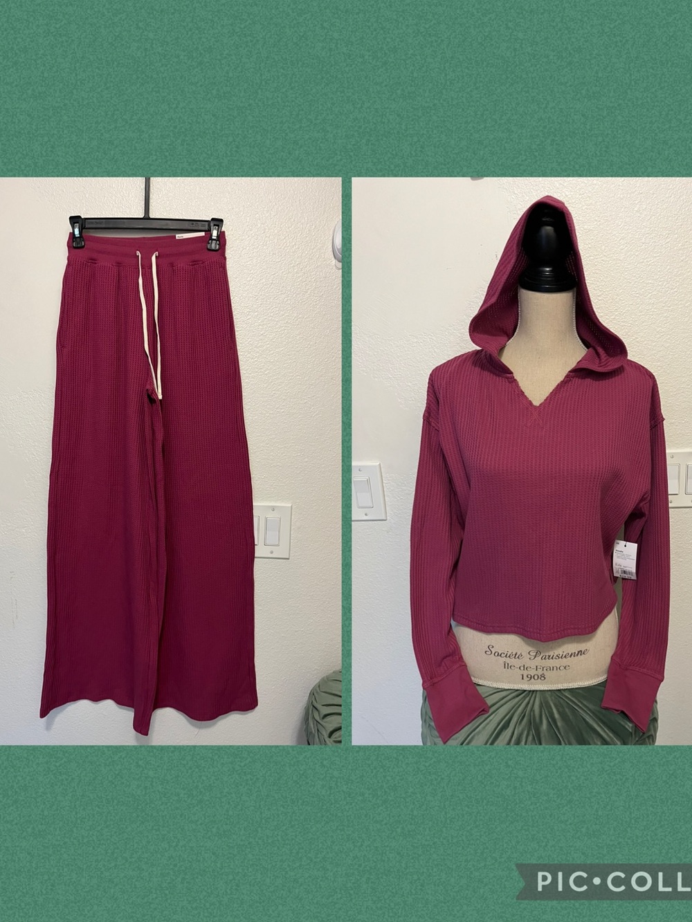 Kohl's Women's Ribbed Hoodie & Wide-Leg Skirt Set in Plum